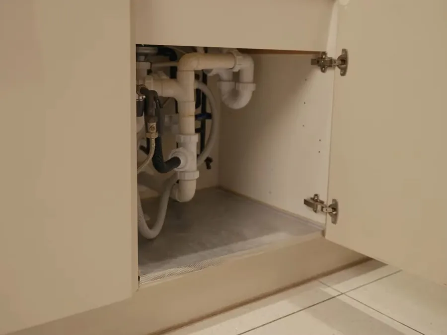 sink faucet or under-cabinet supply connection being serviced shown as secondary detail for Faucet & Sink Repair in Glendora, CA