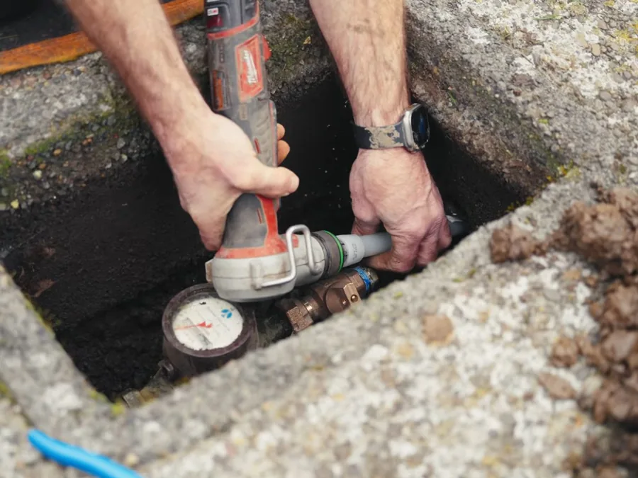 outdoor water service line and supply connection being repaired shown as secondary detail for Plumber in Glendora Heights, CA