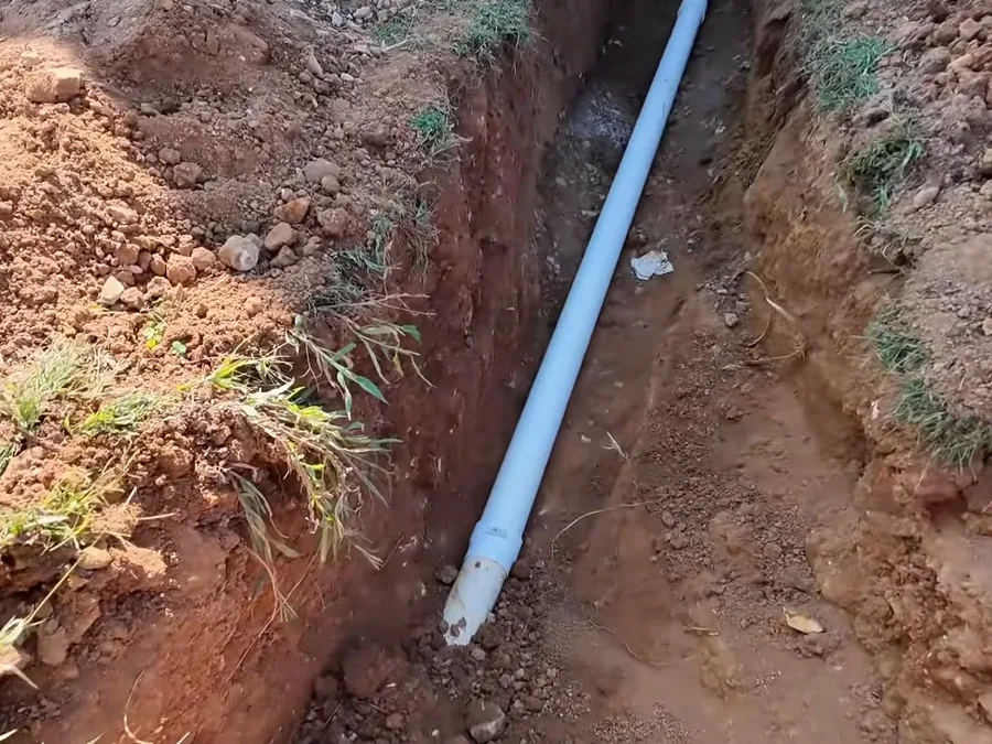 open trench with new sewer or water service pipe installed shown as secondary detail for Sewer Line Replacement in Glendora, CA