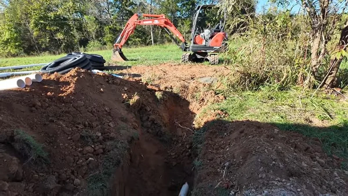 open trench with new sewer or water service pipe installed shown as hero overview for Sewer Line Replacement in Glendora, CA
